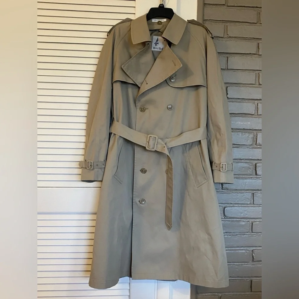 Vintage Classic Spring Men's Khaki Trench Coat with Belt 40R